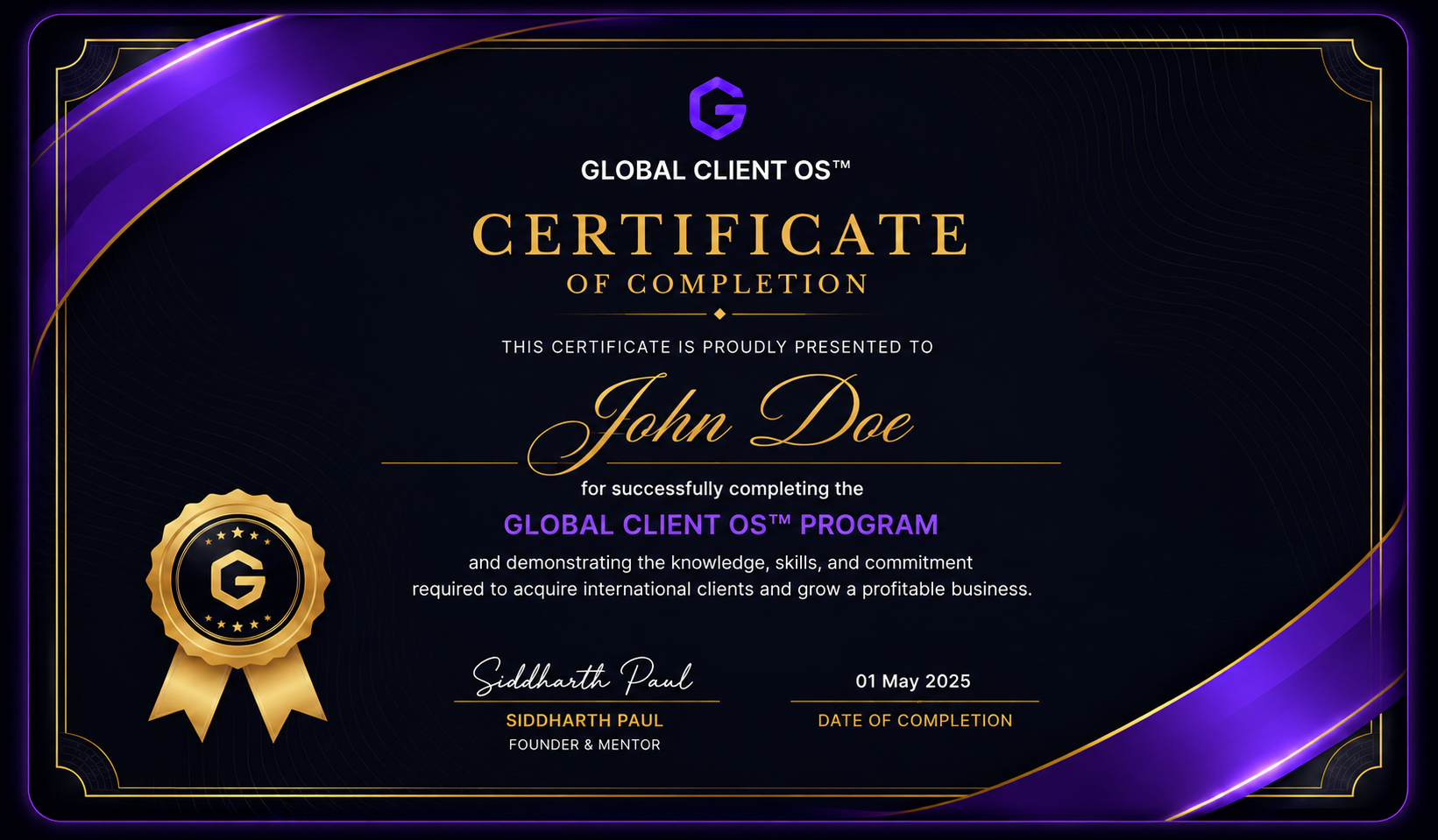 Global Client OS Certificate of Completion
